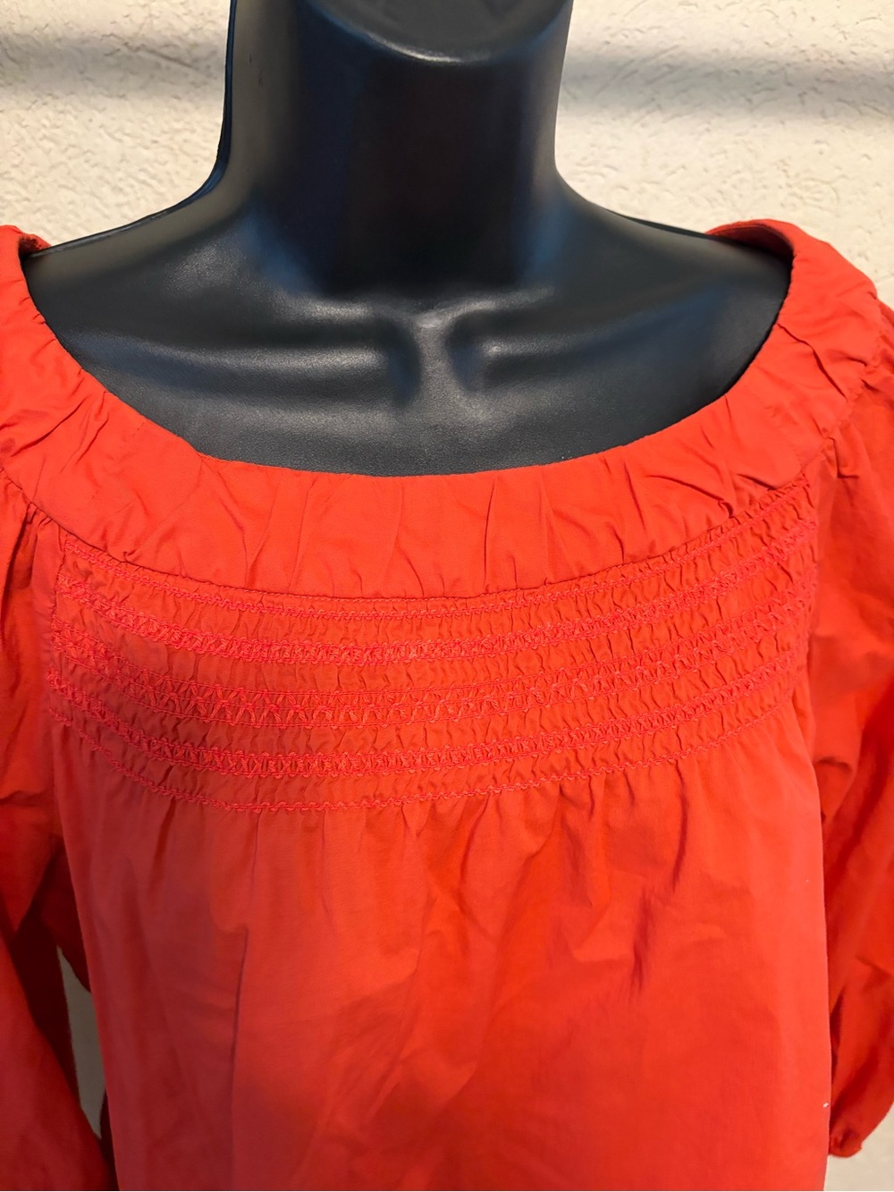 Maeve Burnt Orange Smocked Square-Neck Blouse